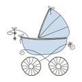 Blue stroller for a boy. Vector freehand drawing