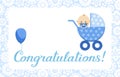 Congratulations, baby boy, card, English, vector.