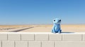 A blue stuffed animal sitting on top of a brick wall. Generative AI image.