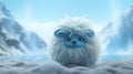 Blue Stuffed Furry Karakul In Snow: Studio Ghibli Style With Tilt Shift Effect