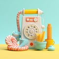 Blue style single call retro vintage telephone talk yellow classic old nostalgia dial phone Royalty Free Stock Photo