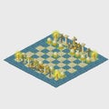 Blue stylized chess with grass and marine figures