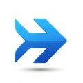 A blue, stylized 3D arrow points to the right against a white background. It has a Royalty Free Stock Photo