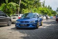 Blue Subaru Impreza WRX STI sedan on JDM run car meet Royalty Free Stock Photo