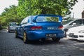 Blue Subaru Impreza WRX STI sedan on JDM run car meet Royalty Free Stock Photo