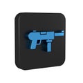 Blue Submachine gun M3, Grease gun icon isolated on transparent background. Black square button.