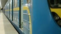 Blue subway train close up. Royalty Free Stock Photo