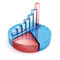 Blue success bar chart on big pie diagram