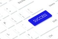 3D rendering abstract blue success button on white keyboard, business success