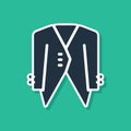 Blue Suit icon isolated on green background. Tuxedo. Wedding suits with necktie. Vector Royalty Free Stock Photo