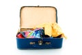 Blue suitcase with clothes