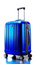 A blue suitcase sitting on top of a table Royalty Free Stock Photo
