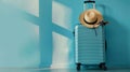 The blue suitcase with hat.AI generated image Royalty Free Stock Photo