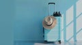 The Blue Suitcase with Hat.AI generated image Royalty Free Stock Photo