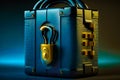 Blue suitcase with padlock on it. Generative AI Royalty Free Stock Photo