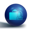 Blue Suitcase for travel icon isolated on white background. Traveling baggage sign. Travel luggage icon. Blue circle Royalty Free Stock Photo