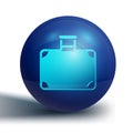 Blue Suitcase for travel icon isolated on white background. Traveling baggage sign. Travel luggage icon. Blue circle Royalty Free Stock Photo