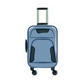 Blue suitcase with wheels with retractable handle