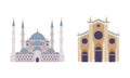 Blue Sultan Mosque and Palace as Turkey Traditional Building Vector Set