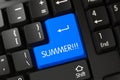 Blue Summer Button on Keyboard. 3D. Royalty Free Stock Photo