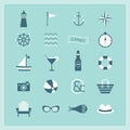 Blue Summer, Naval, and Beach icons set Royalty Free Stock Photo