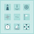 Blue Summer and Naval icons stickers set Royalty Free Stock Photo