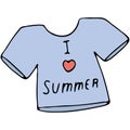 Blue summer short sleeve t-shirt, vector color doodle element