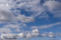 blue summer sky with white clouds blown by a strong wind forming beautiful patterns some fluffy low and others higher and open