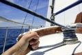 Blue summer water and sky in a sailboat