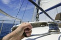 Blue summer water and sky in a sailboat