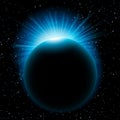 Blue sun beams over planet Royalty Free Stock Photo