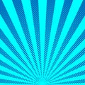 Blue sunbeams halftone background. Vector illustration.