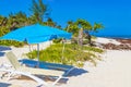 Tropical beach parasols sunbeds Punta Esmeralda Playa del Carmen Mexico Royalty Free Stock Photo