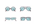 Blue sunglasses vector set. Spectacles plastic frame collection. Summer sun protection. Royalty Free Stock Photo