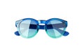 Blue sunglasses white background isolated closeup top view fashion male or female green sunglass