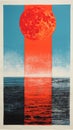 Blue Sunrise: A Bold Lithographic Artwork Inspired By Redscale Film