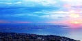 Blue sunset Large panoramic view  of  Beirut big city in front of mediterranean sea, in Lebanon Royalty Free Stock Photo