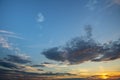 Blue sunset sky covered with white puffy clouds Royalty Free Stock Photo