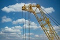 Blue sunset sky after five big high cranes under a new construction site of high-rise building against blue sunset sky Royalty Free Stock Photo