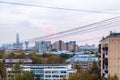 Blue sunset sky over residential district in city Royalty Free Stock Photo