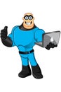 Blue Superhero - Thumb Up & Laptop