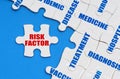 On the blue surface, puzzles with medical inscriptions, on a separate puzzle it is written - RISK FACTOR