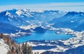 Blue surface of Wolfgangsee from Zwolferhorn, St Gilgen, Salzkammergut, Austria Royalty Free Stock Photo