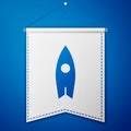 Blue Surfboard icon isolated on blue background. Surfing board. Extreme sport. Sport equipment. White pennant template Royalty Free Stock Photo
