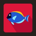 Blue surgeon fish icon, flat style