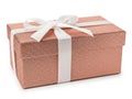 Rose Gold Glitter Gift Box with White Ribbon Bow Isolated on White Background Royalty Free Stock Photo