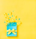 Blue Surprise gift box on Yellow Royalty Free Stock Photo