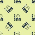 Blue Suspect criminal icon isolated seamless pattern on yellow background. The criminal in prison, suspected near the