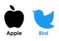 Blue swallow bird and black apple fruit - two icons. The image does not contain logos of famous companies.