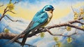 Blue Swallow Painting In Pristine Naturalism Style